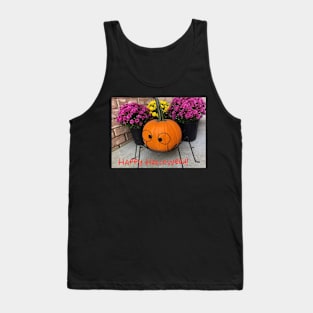 Happy Halloween pumpkin and flowers Tank Top